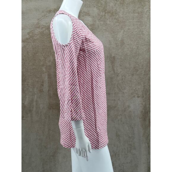 Soft Surroundings Top Women XS Red White Stripe Cold Shoulder Tunic Linen Beachy - Picture 3 of 9
